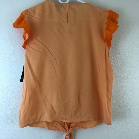 A.N.A Orange Tie Die sleeveless Ruffle front top L - Picture 2 of 5